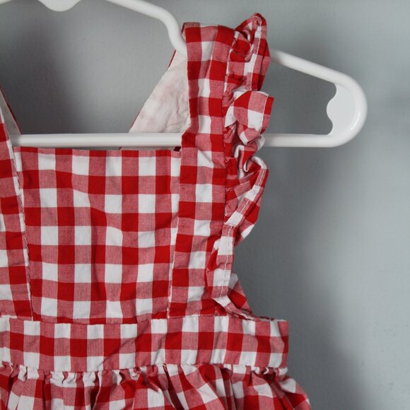 🍁5/$25🎃 Gap Size 6-12M Red/White Gingham Romper - Picture 2 of 3